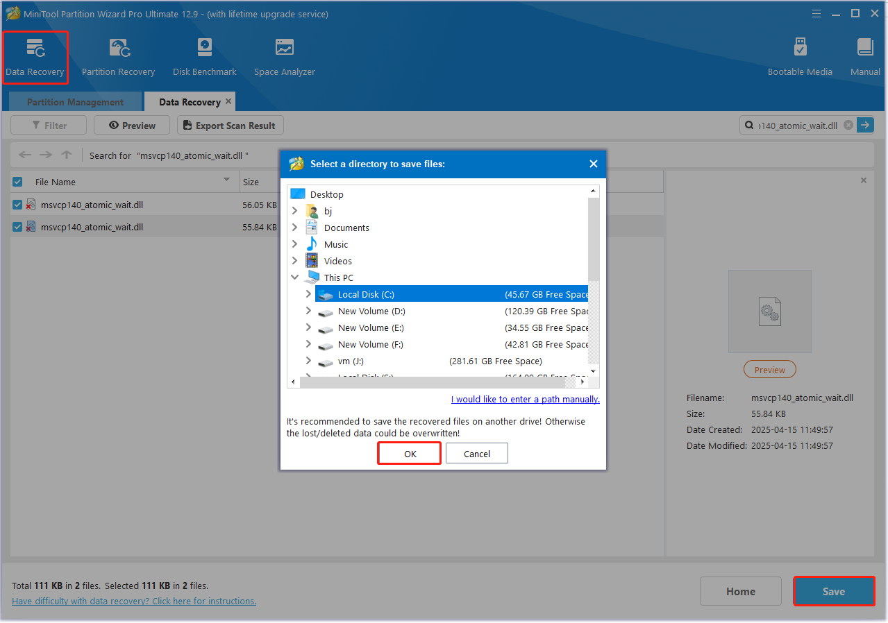 recover dll file using Partition Magic