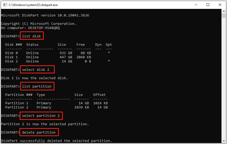 delete the partition using DiskPart