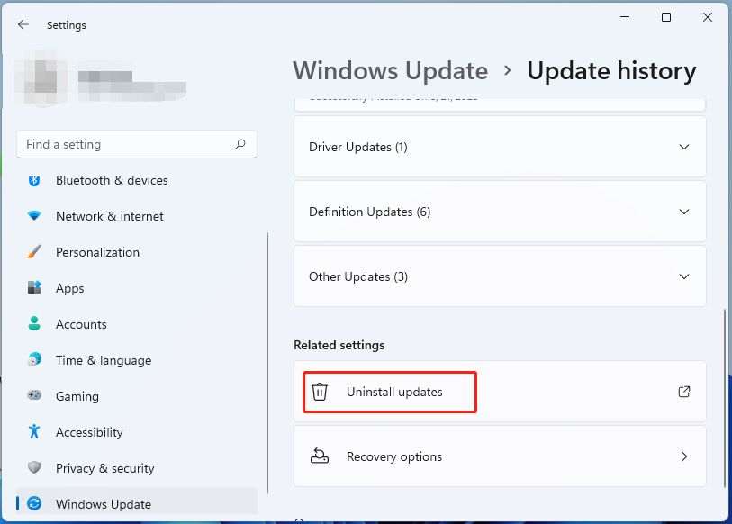 click Uninstall updates