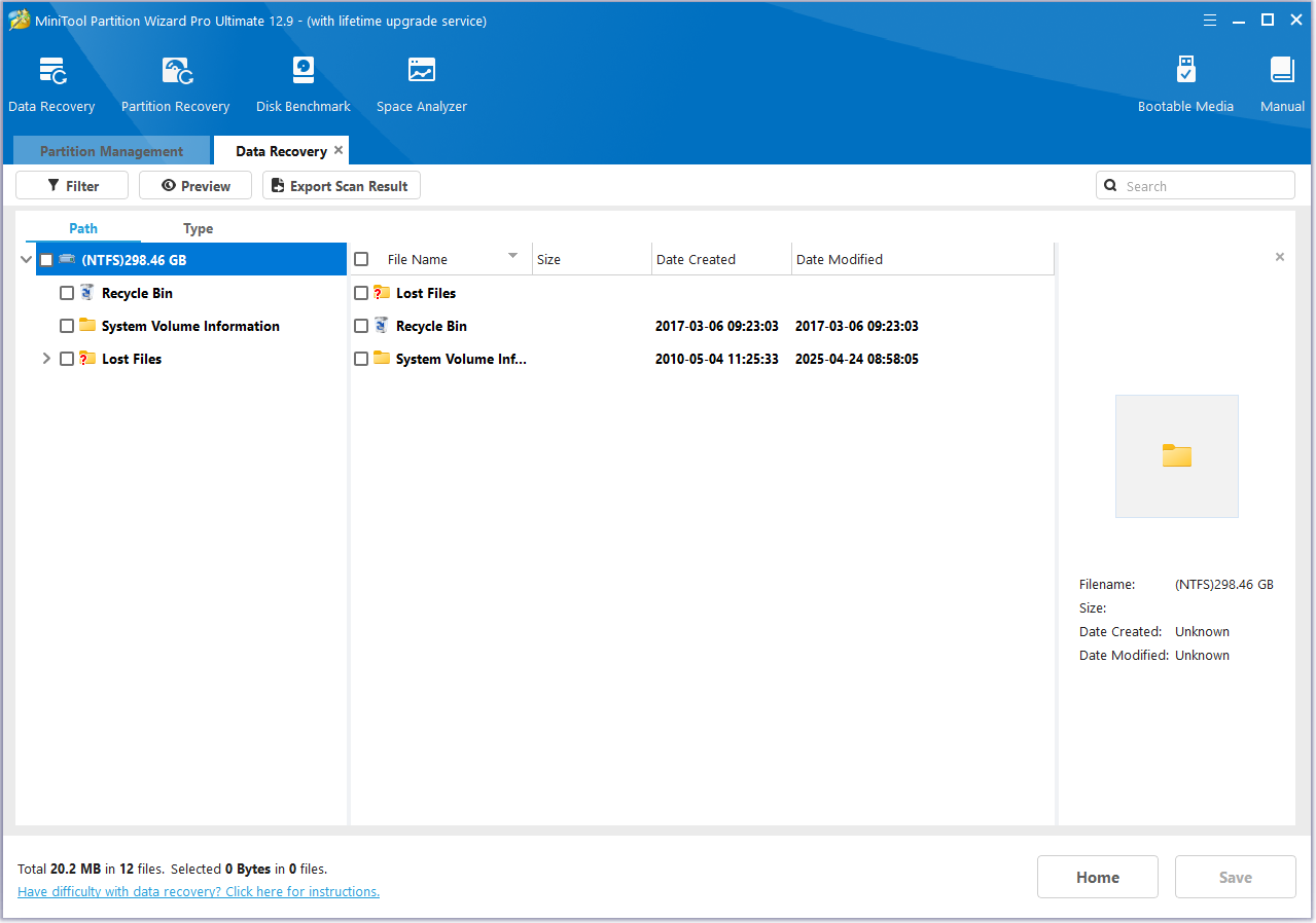 recover ODS file in MiniTool Partition Wizard