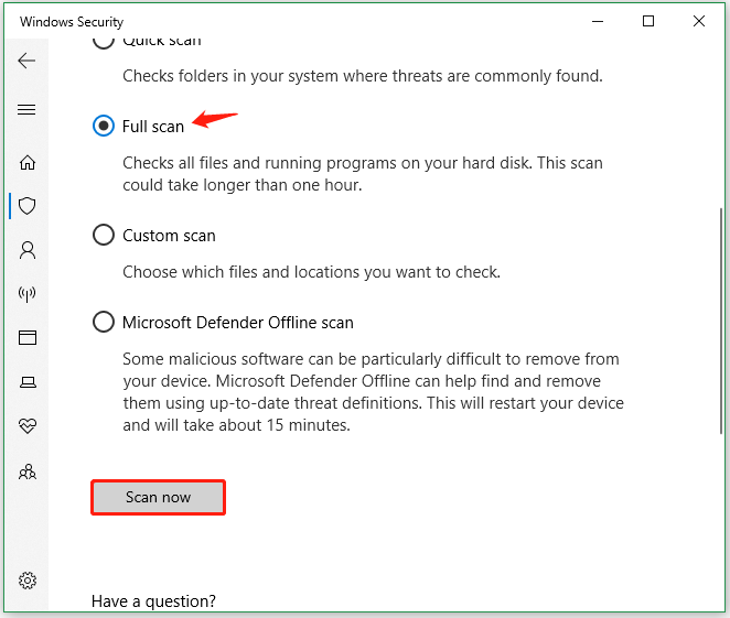 run a full virus scan using Windows Defender