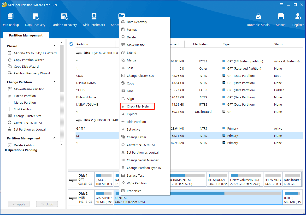 check the file system of corrupted NTFS drive with Partition Magic