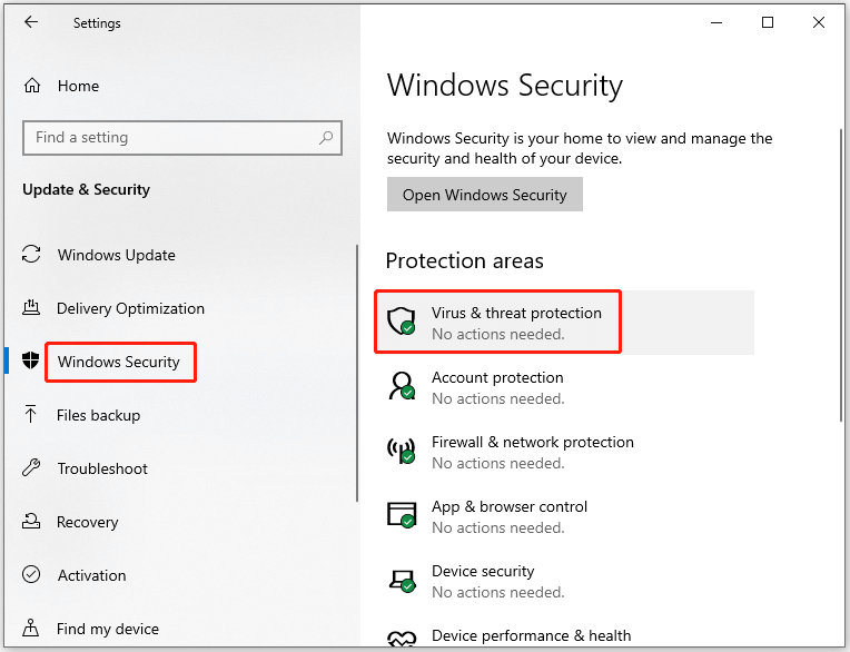 navigate to Virus and threat protection