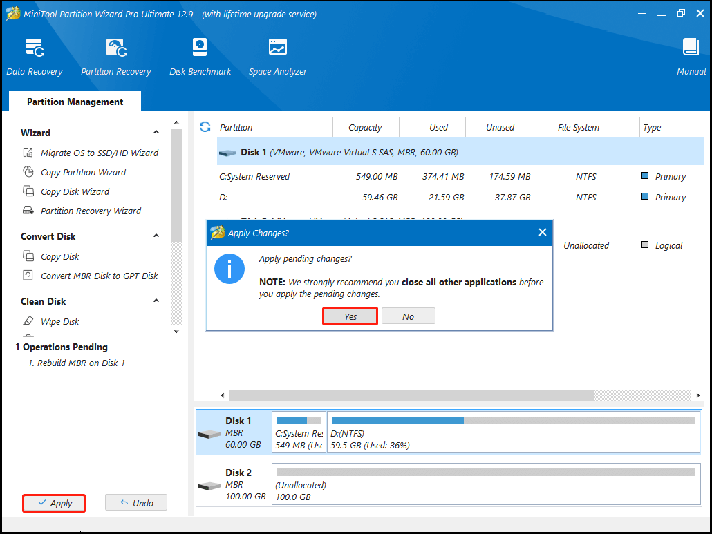 let Partition Magic apply the pending operation