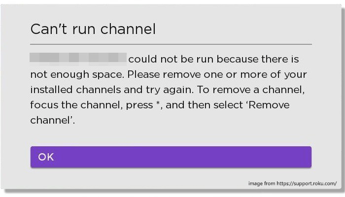 Roku says not enough memory