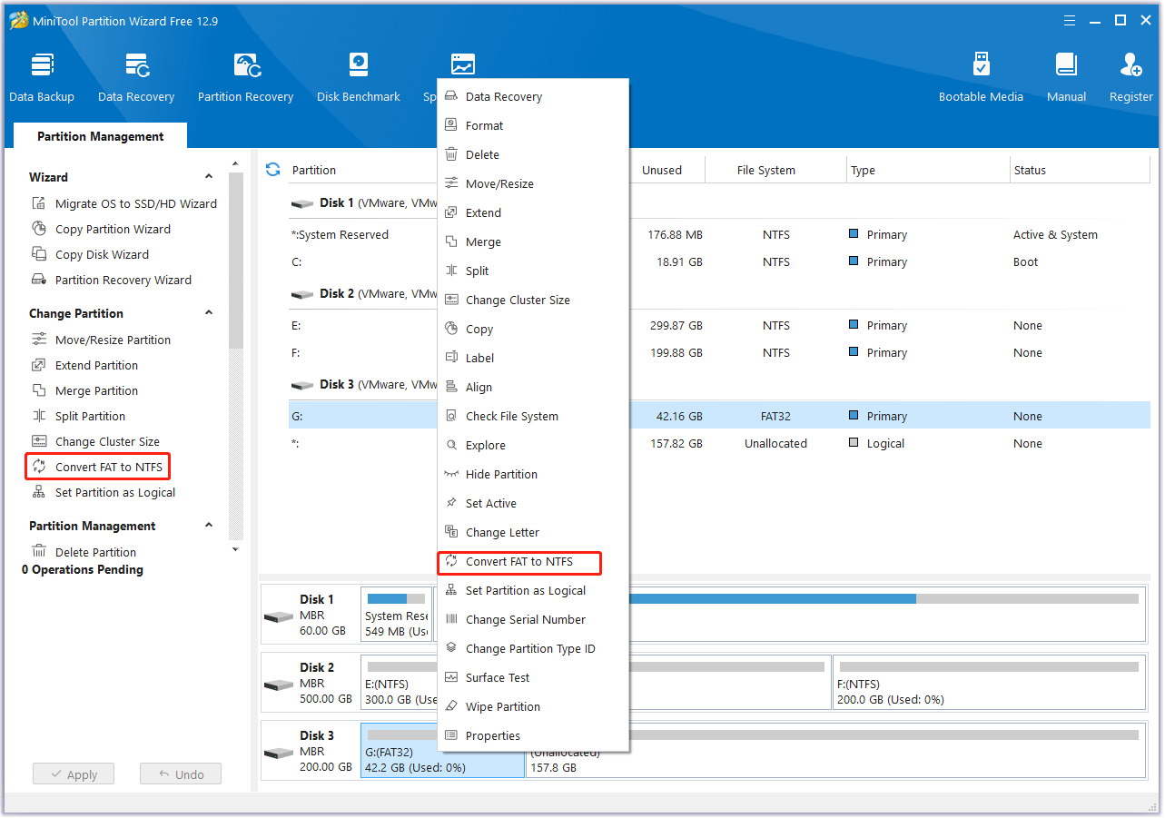 select the Convert FAT to NTFS feature