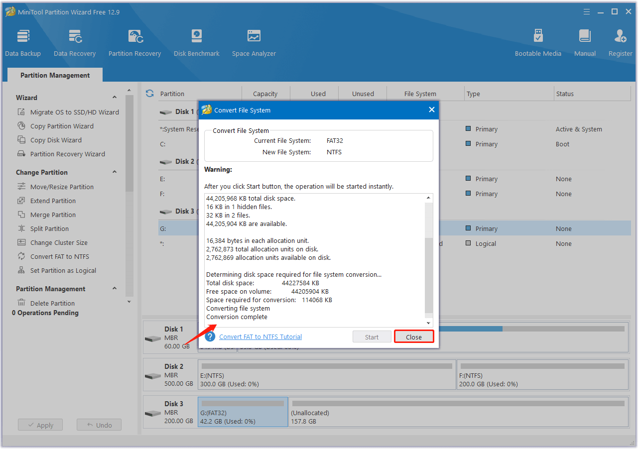 click Close to confirm and go back to main interface