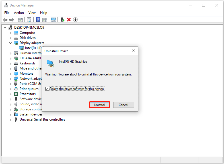 uninstall the graphics driver