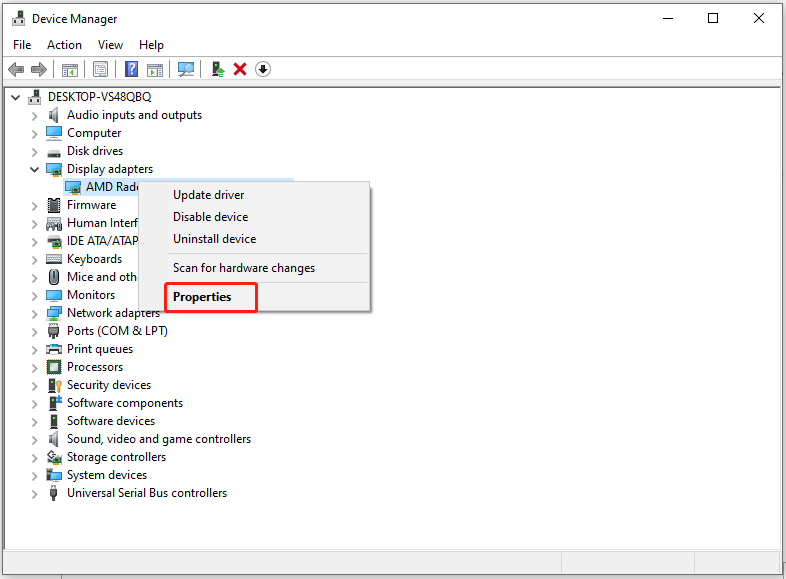 open the properties of the AMD graphics driver