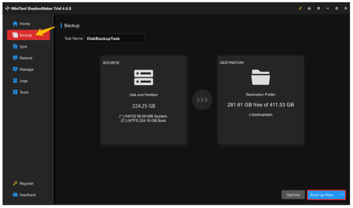 backup files using MiniTool ShadowMaker