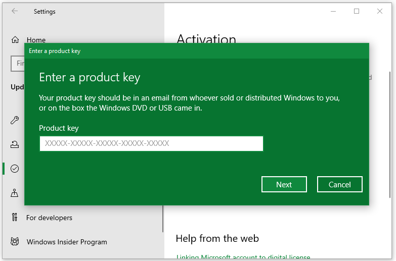 activate Windows product key