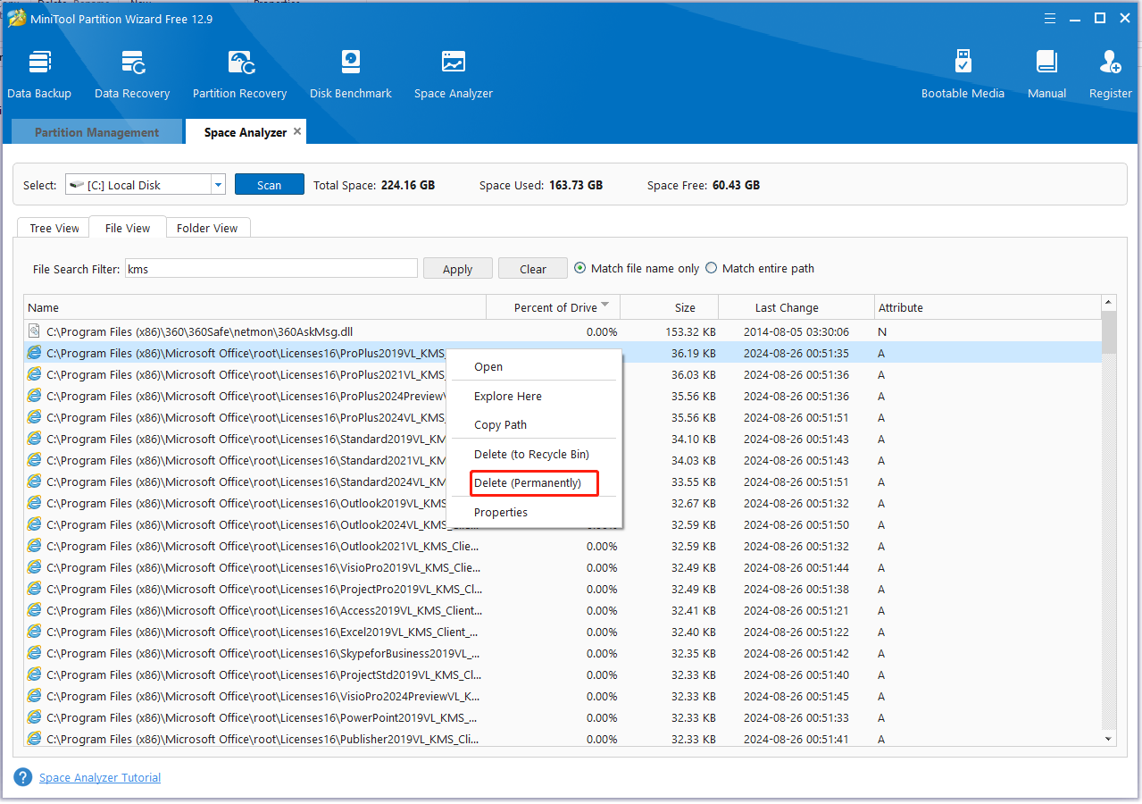 delete KMS files using Partition Magic