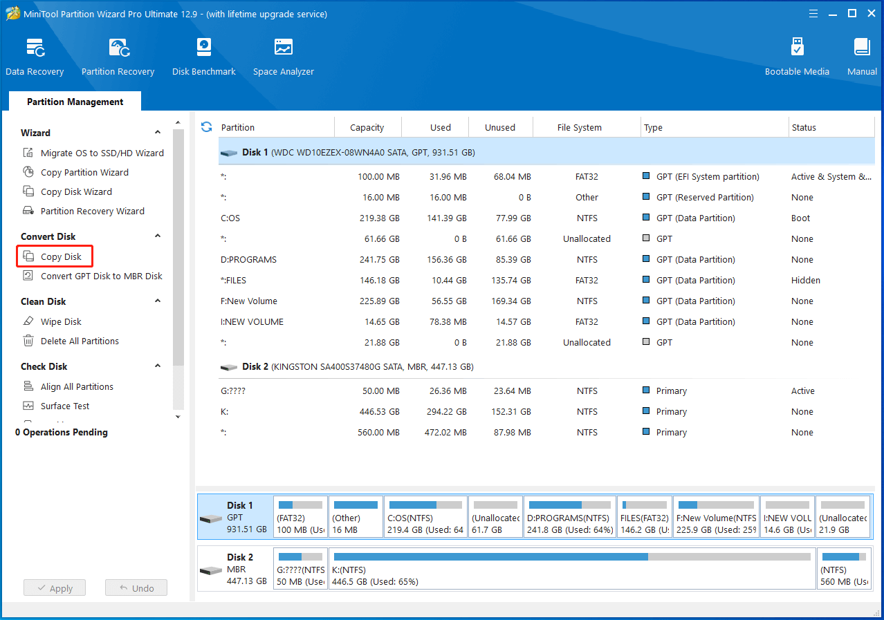 clone a disk using MiniTool Partition Wizard