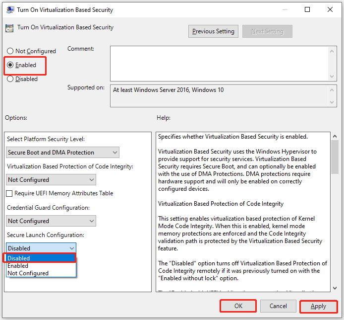 Disable Secure Launch Configuration