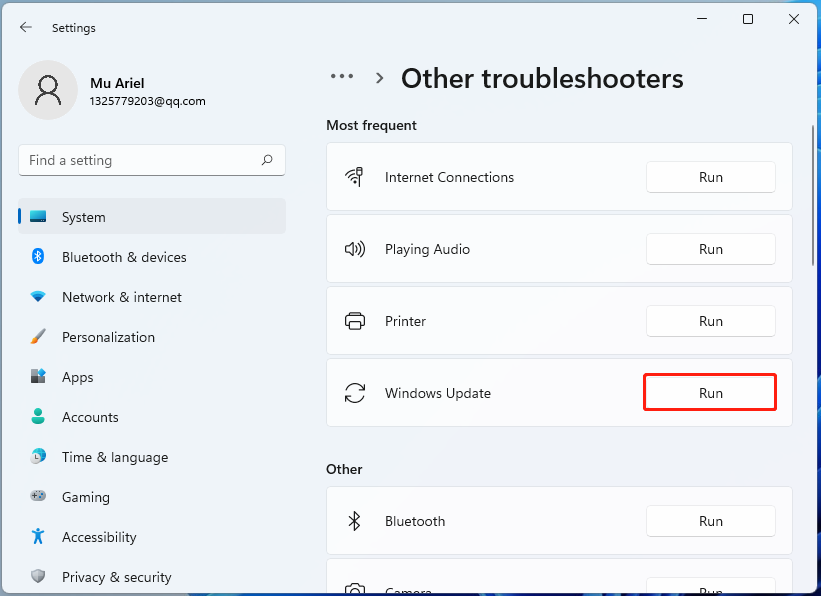 run Windows Update Troubleshooter