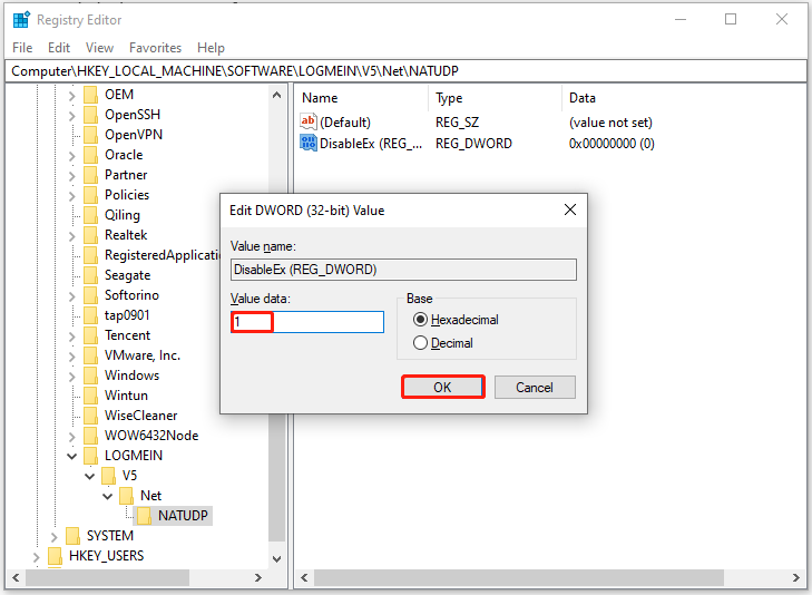 change the value data and save changes