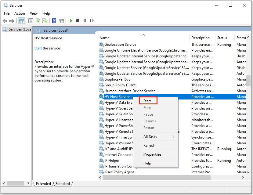 resume the host service