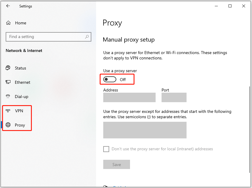 disable VPN and Proxy