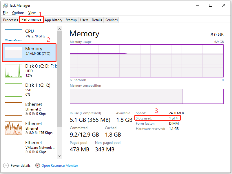 check RAM used slots