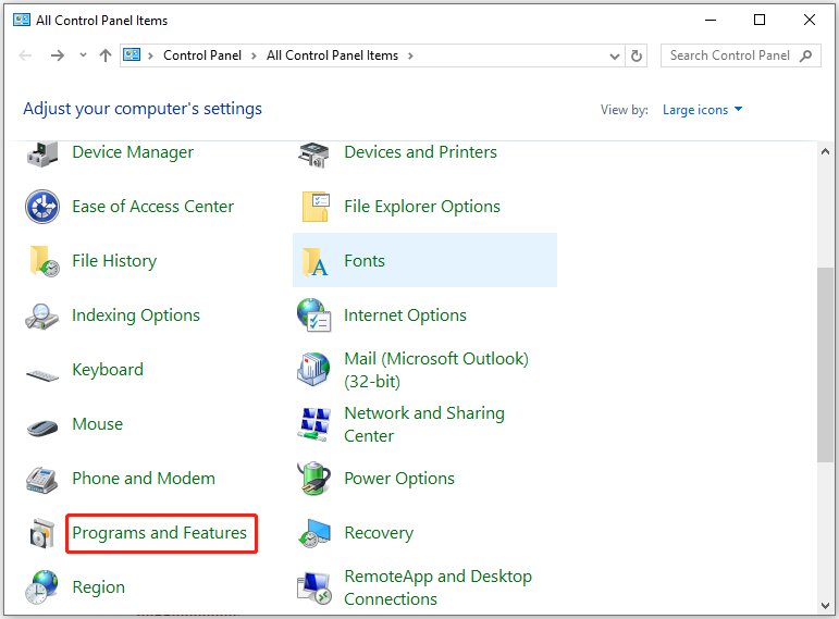 click Programs and Features