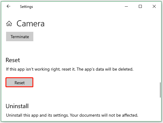 reset app in Settings
