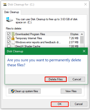 delete files using Disk Cleanup