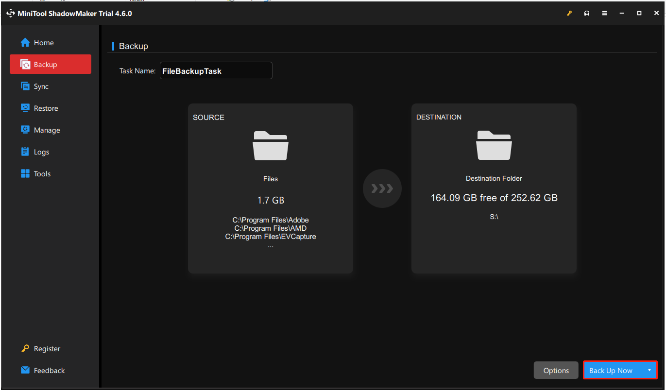 back up files using MiniTool ShadowMaker