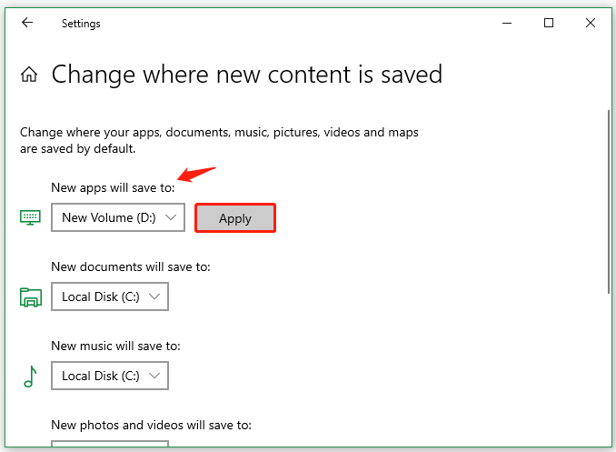 change where new apps are saved