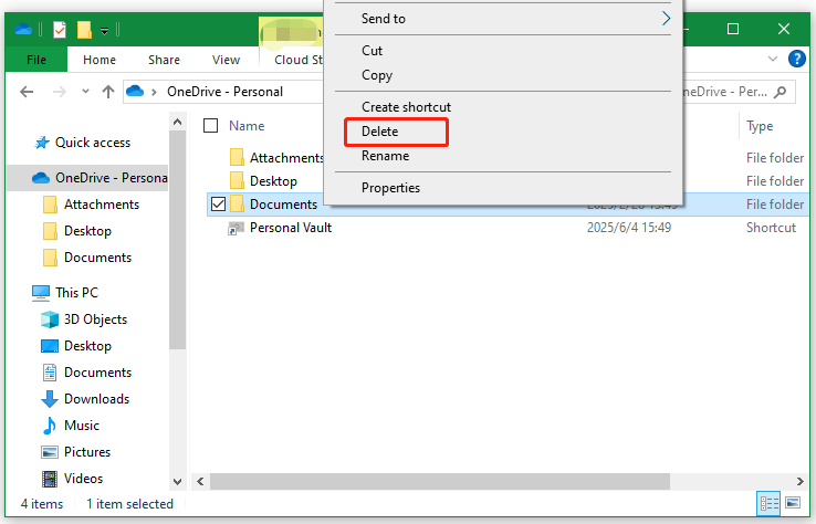delete documents in OneDrive