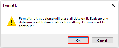 click OK in Format window in Disk Management