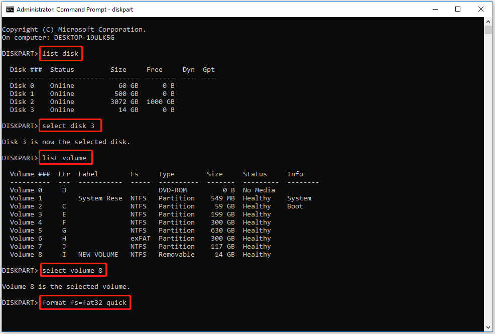 use CMD to format partition to FAT32
