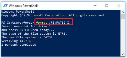 use PowerShell to convert partition to FAT32