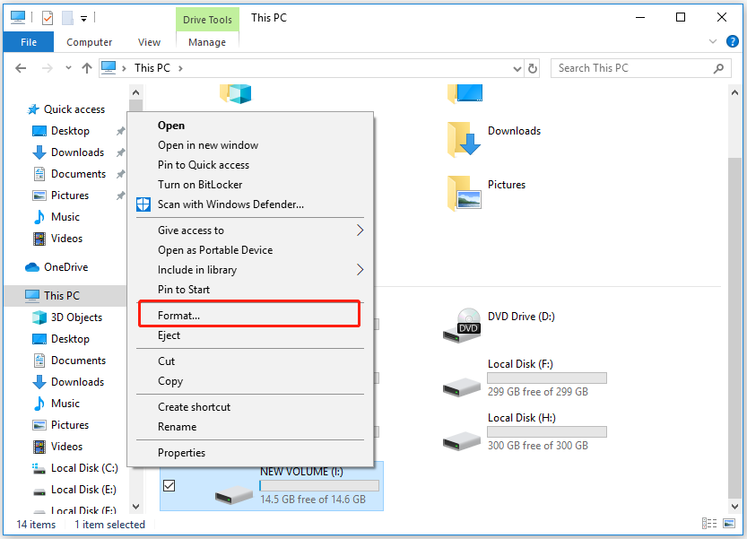 select Format from the right-click menu