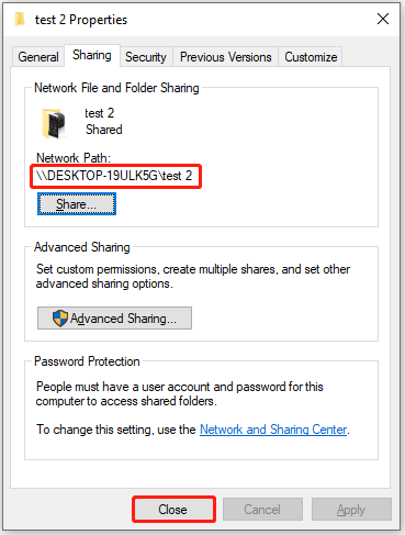 copy the network path