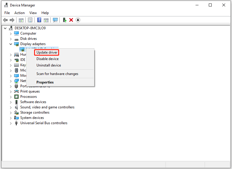 update the graphics card driver
