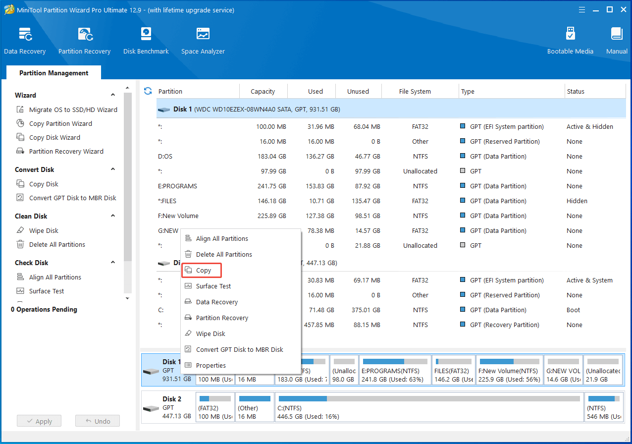 copy the system disk with Partition Magic