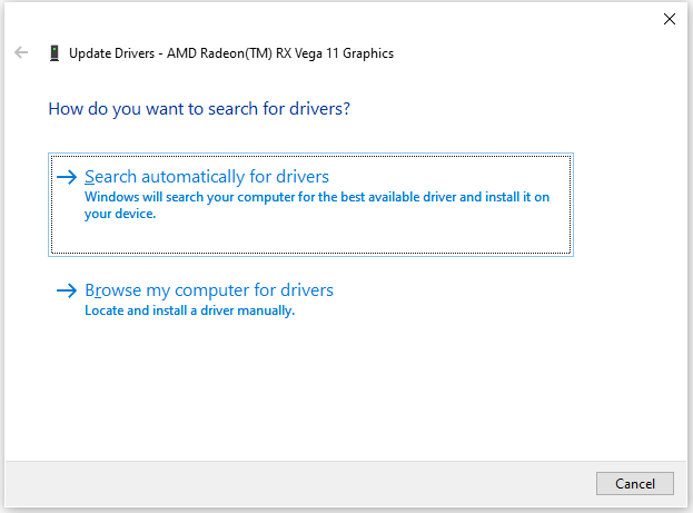 select a way to update the driver