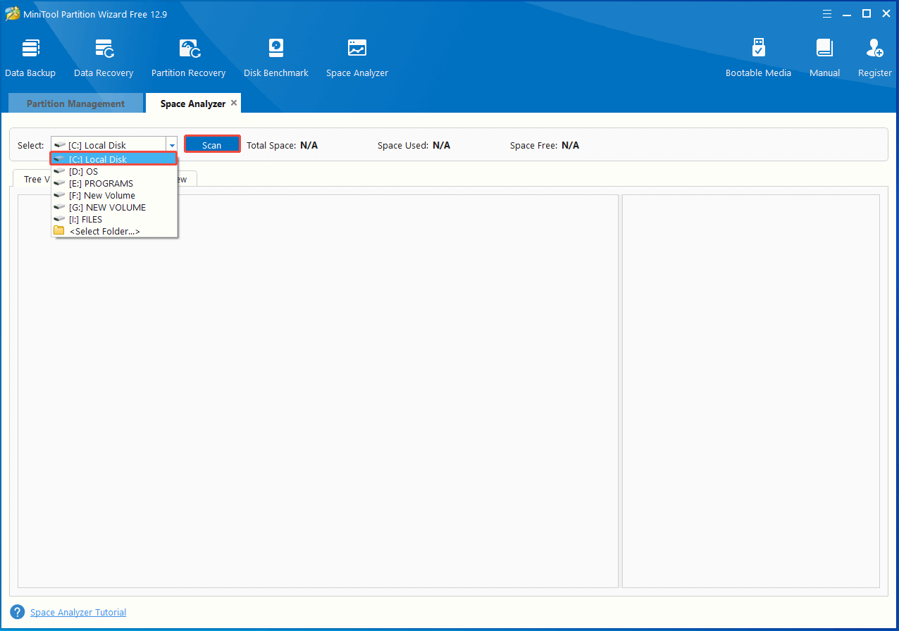 select the target drive and hit Scan in Partiton Magic
