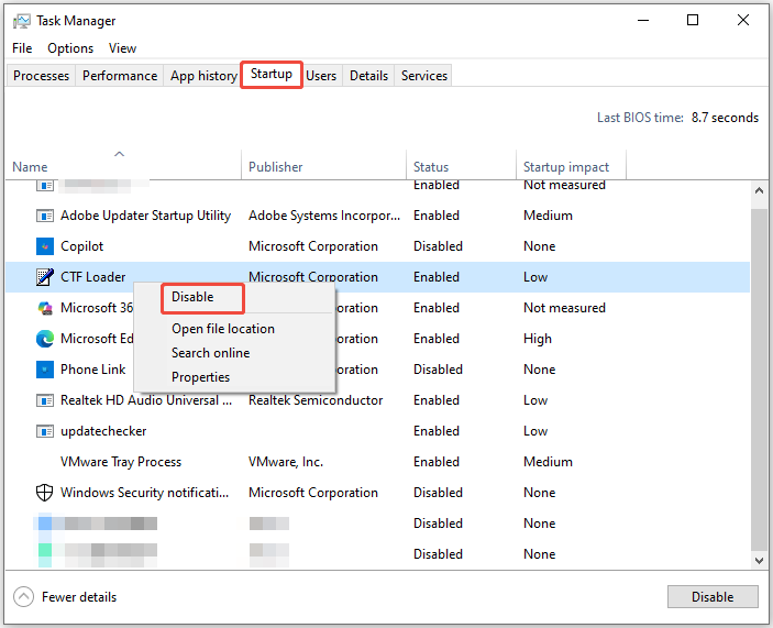 disable unnecessary startup programs
