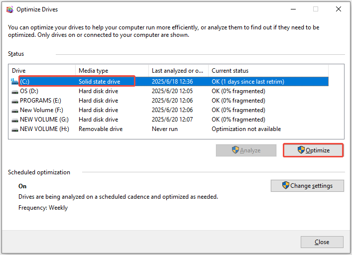 optimize the system drive