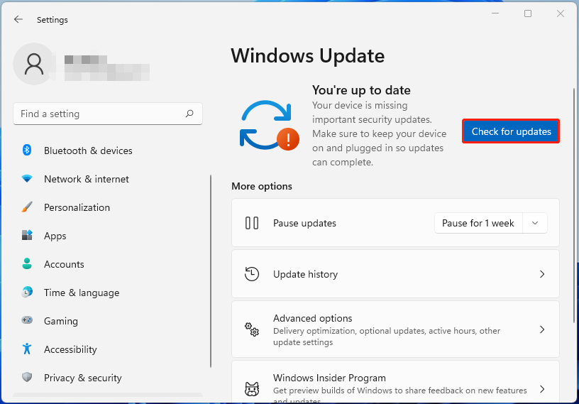 check for Windows 11 updates