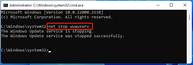 stop Windows update service using CMD