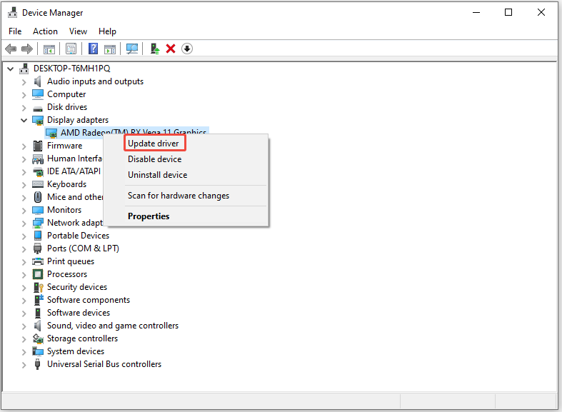 update the graphics driver
