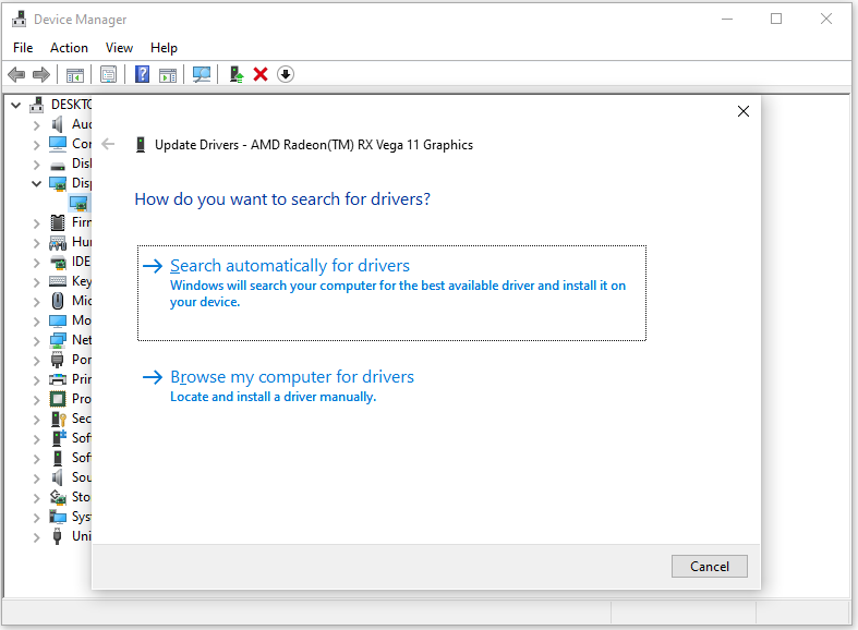choose a manner to update the graphics driver
