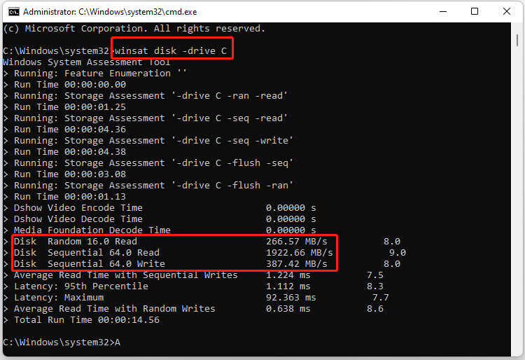 check disk speed using Command Prompt