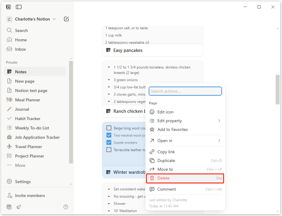 delete block in Notion