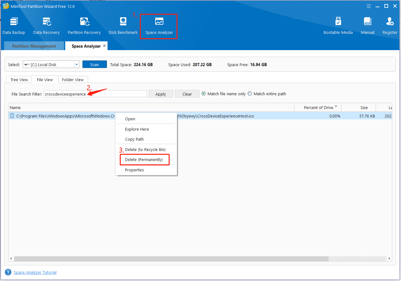 delete a file using Partition Magic