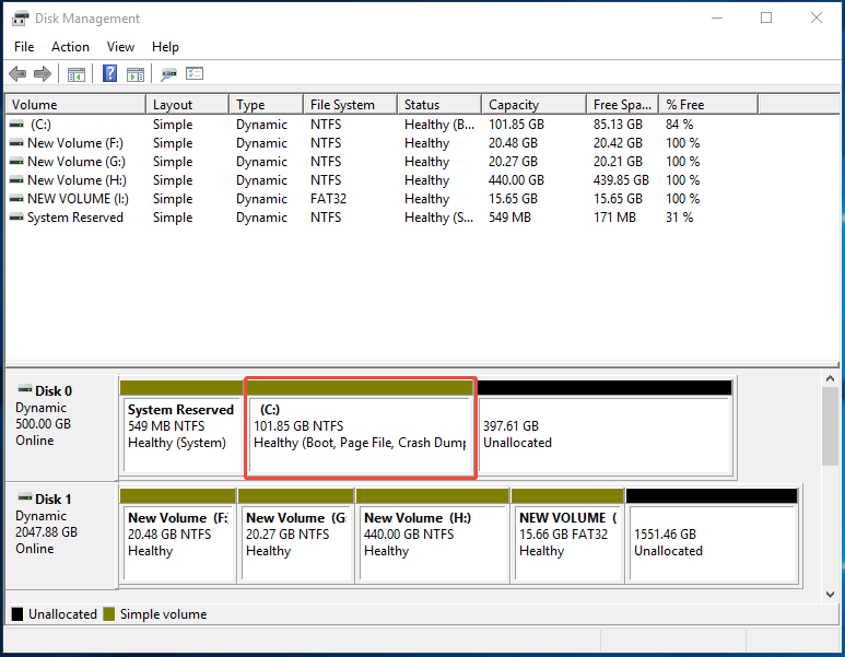 view the result in Disk Management