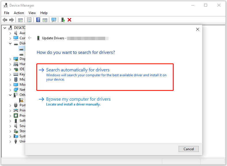 select Search automatically for drivers