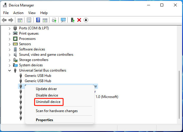 select Uninstall device